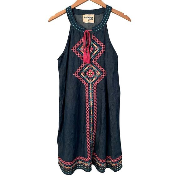 Savannah Jane Women's Size Small Geometric Dotted Embroidered Mini Dress - Picture 3 of 9